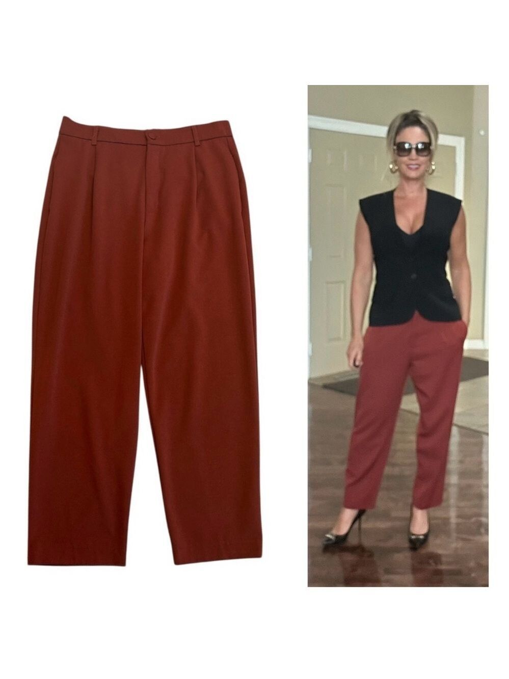 Zara women’s high waisted trouser dress pants rust brown Indian red Sz L TRF